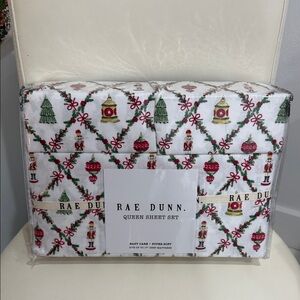 Rae Dunn Queen Sheet Set with Festive Red and Green Design
